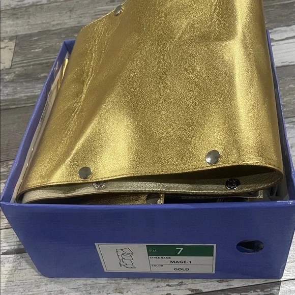 Liliana Metallic Gold Ruffle Knee-High Heeled Boots - Picture 3 of 3